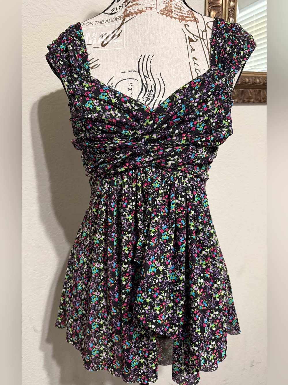 Express Black Top with Floral Print
